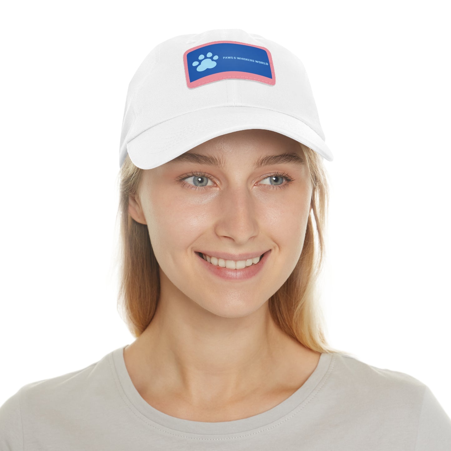 Pet Lover Leather Patch Dad Hat — Blue Paw Print "Paws & Whiskers World"