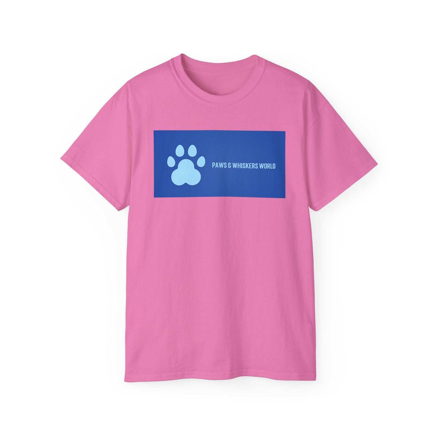 Dog Paw Graphic Tee — 'Paws & Whiskers World' Blue Logo T-Shirt