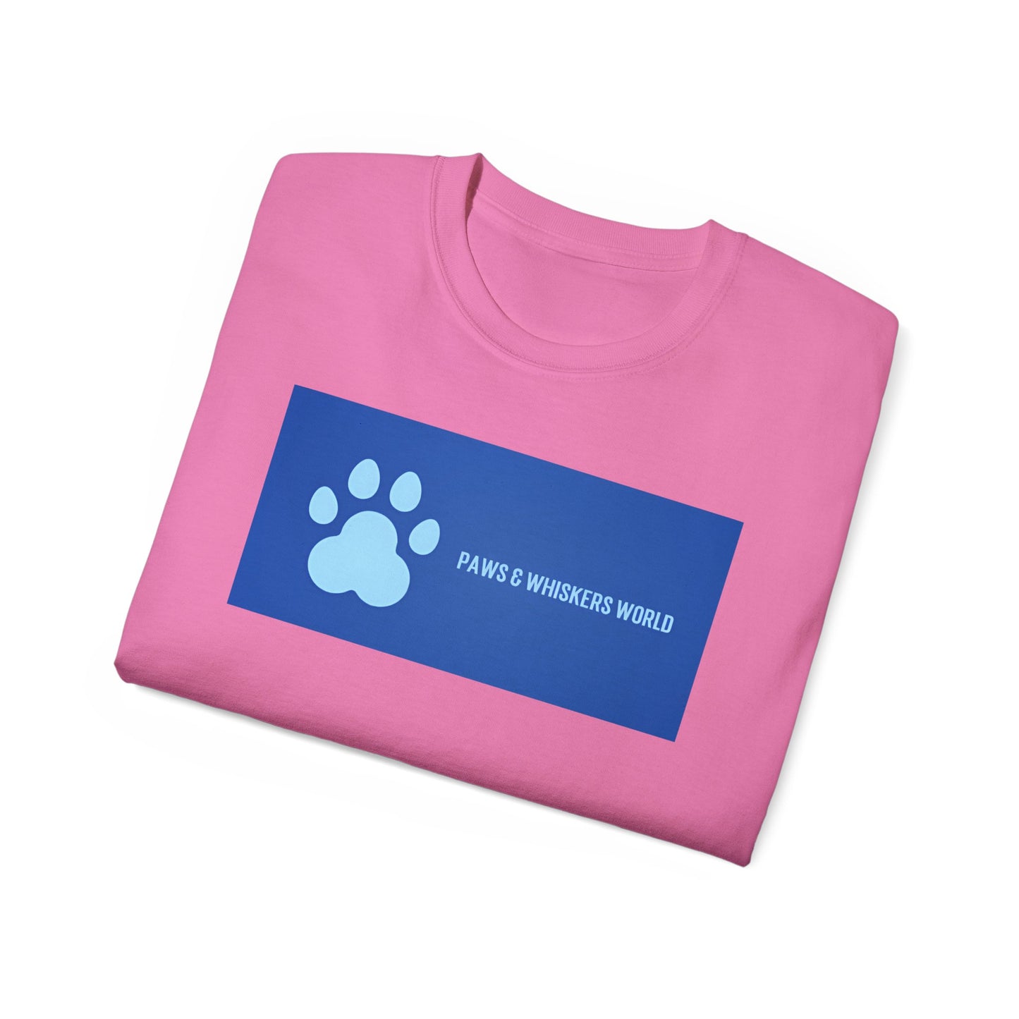 Dog Paw Graphic Tee — 'Paws & Whiskers World' Blue Logo T-Shirt