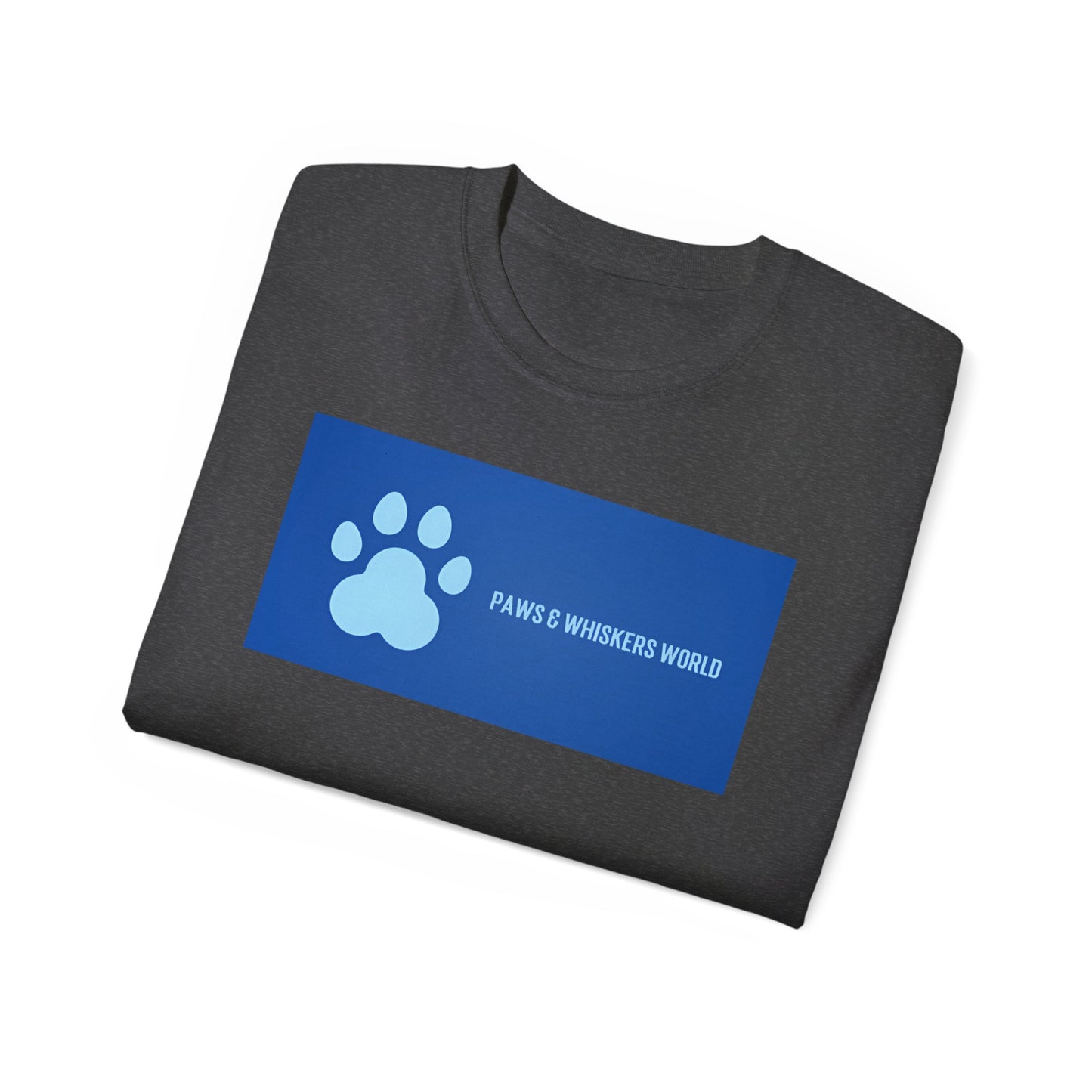 Dog Paw Graphic Tee — 'Paws & Whiskers World' Blue Logo T-Shirt