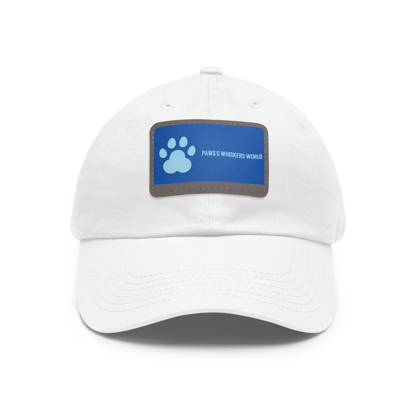 Pet Lover Leather Patch Dad Hat — Blue Paw Print "Paws & Whiskers World"