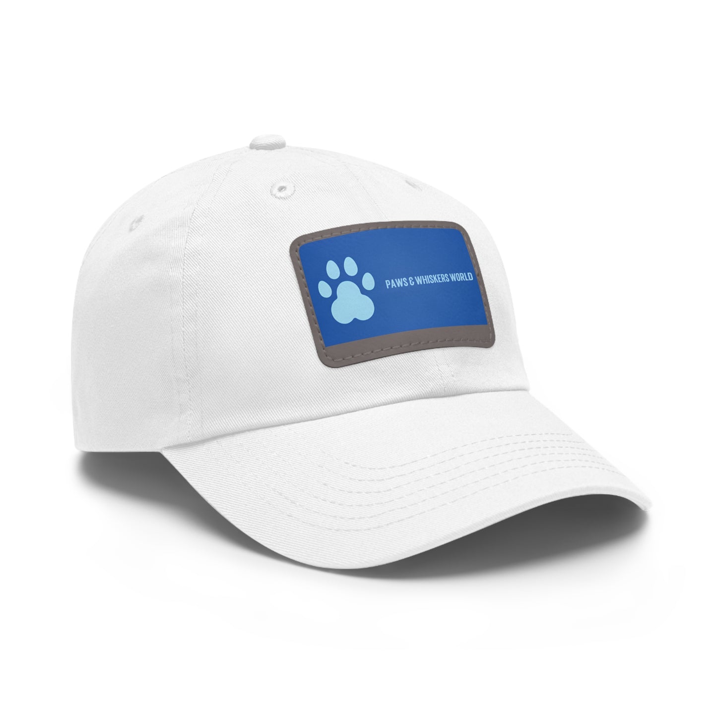 Pet Lover Leather Patch Dad Hat — Blue Paw Print "Paws & Whiskers World"