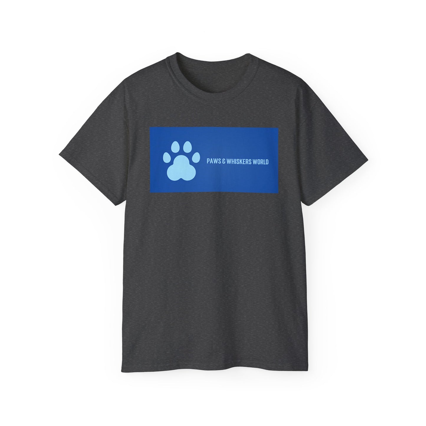 Dog Paw Graphic Tee — 'Paws & Whiskers World' Blue Logo T-Shirt