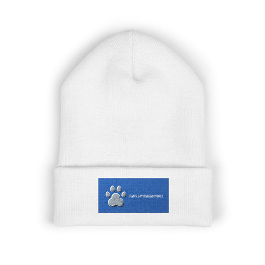Embroidered Paw Print Cuffed Beanie — Cozy Winter Hat for Pet Lovers