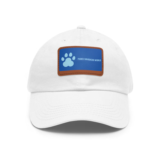 Pet Lover Leather Patch Dad Hat — Blue Paw Print "Paws & Whiskers World"