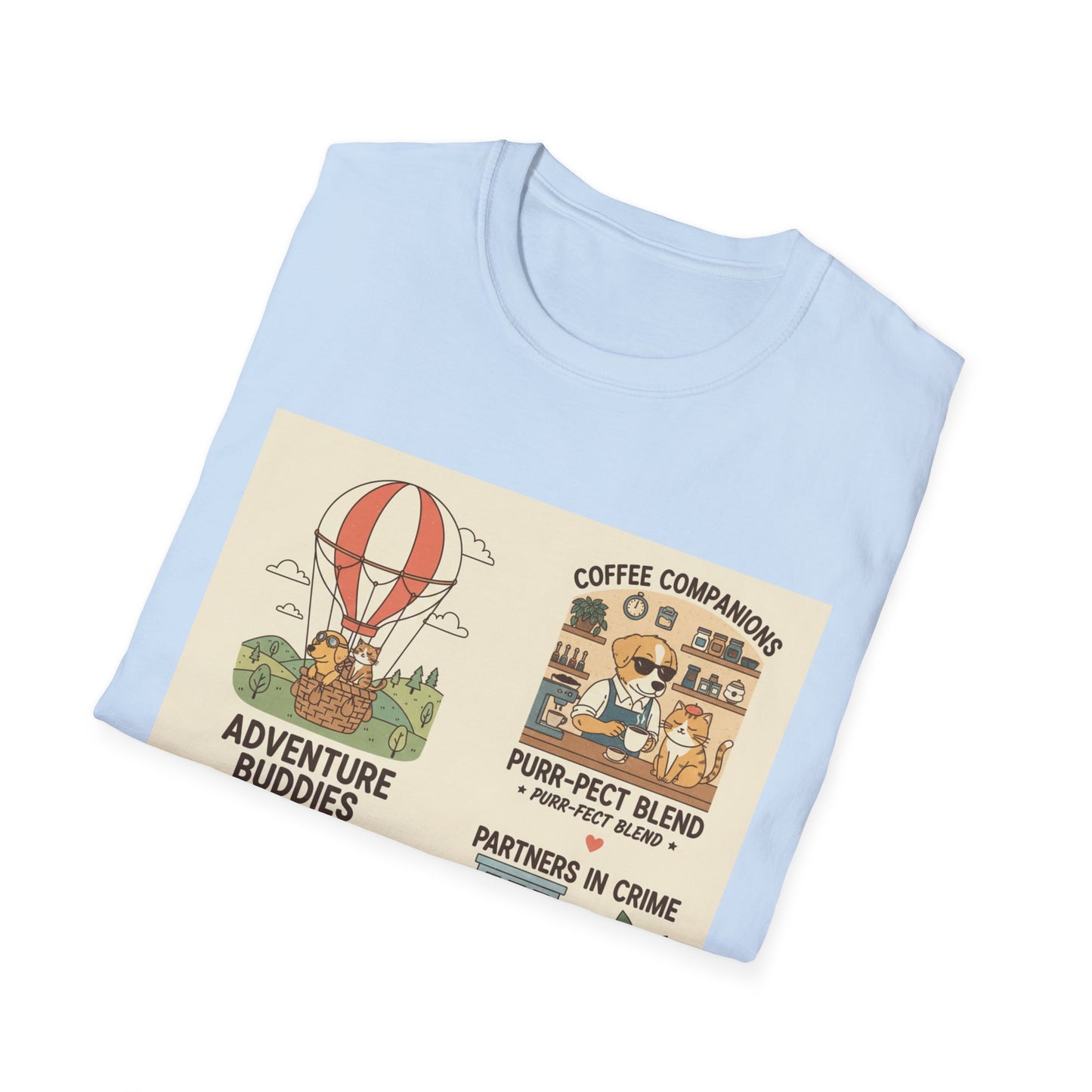 Cat Companions Graphic T-Shirt — Adventure, Coffee & Yoga Cat Squad