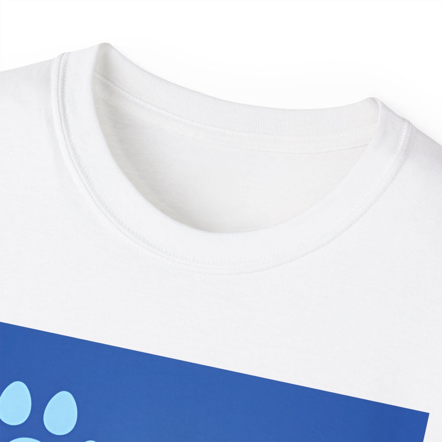 Dog Paw Graphic Tee — 'Paws & Whiskers World' Blue Logo T-Shirt