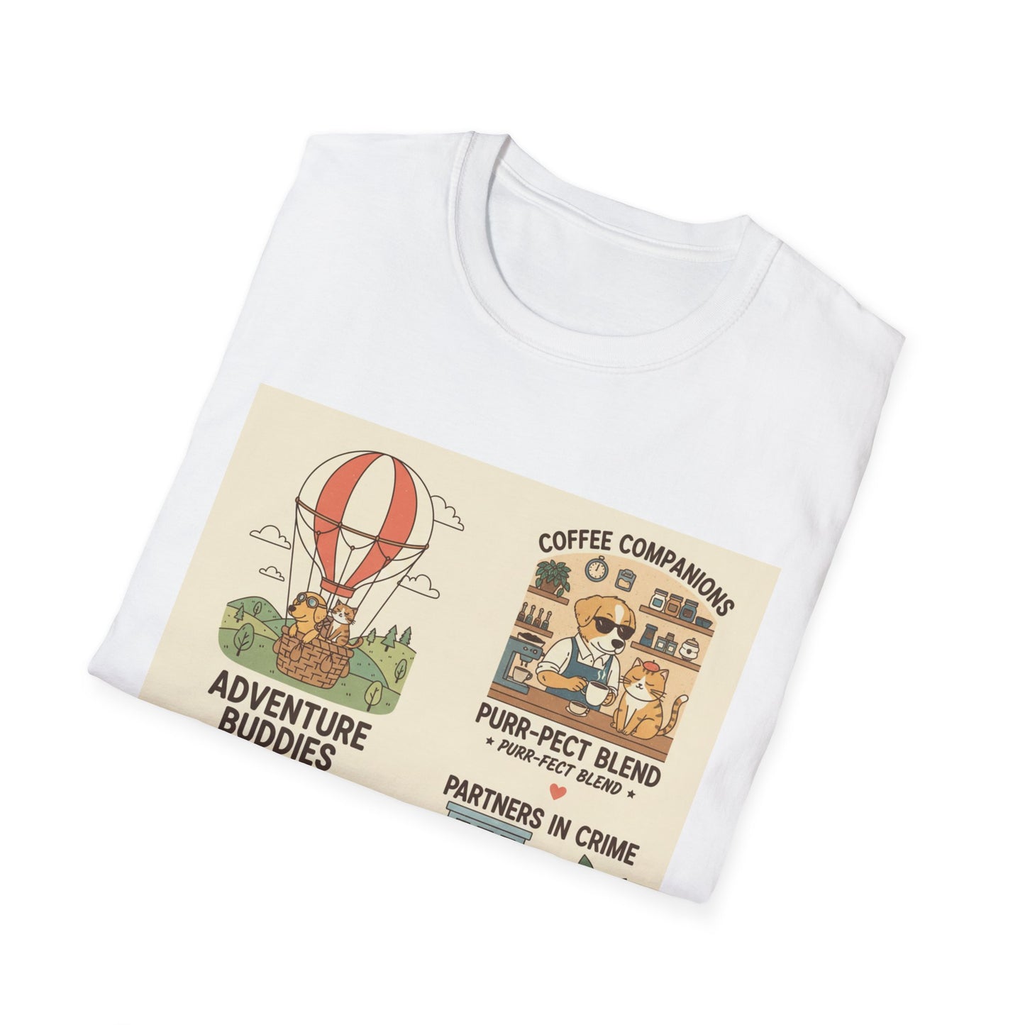Cat Companions Graphic T-Shirt — Adventure, Coffee & Yoga Cat Squad