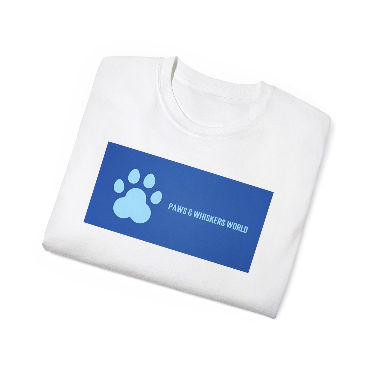Dog Paw Graphic Tee — 'Paws & Whiskers World' Blue Logo T-Shirt