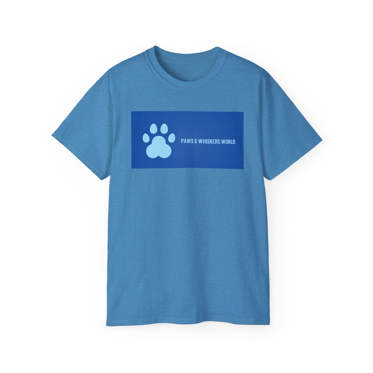 Dog Paw Graphic Tee — 'Paws & Whiskers World' Blue Logo T-Shirt