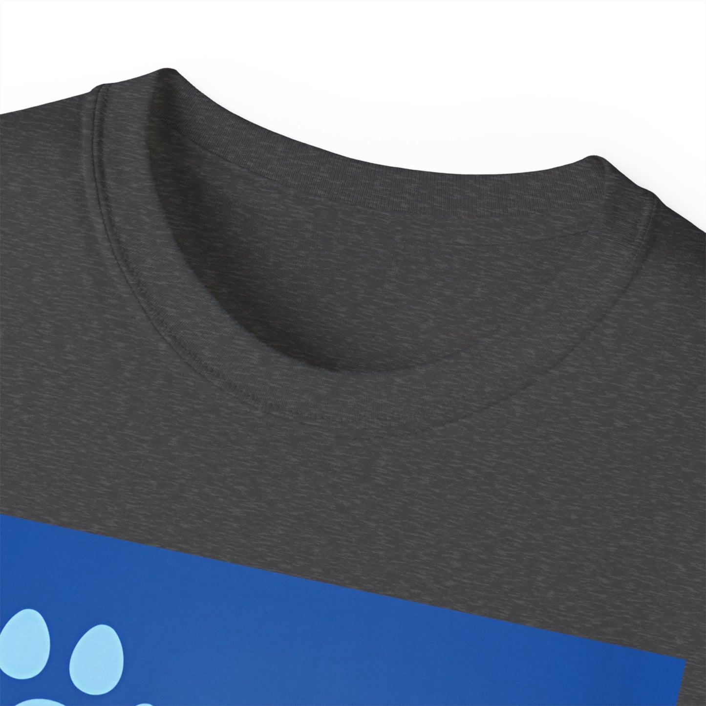Dog Paw Graphic Tee — 'Paws & Whiskers World' Blue Logo T-Shirt