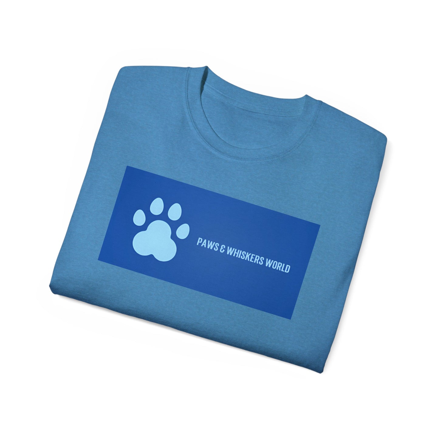 Dog Paw Graphic Tee — 'Paws & Whiskers World' Blue Logo T-Shirt