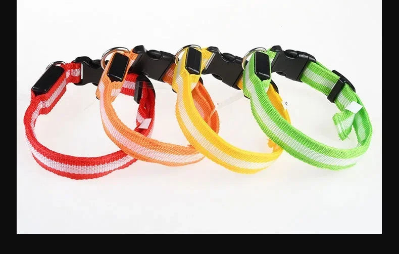 Dog Collar Nylon LED Night Safety Flashing Glow In The Dark