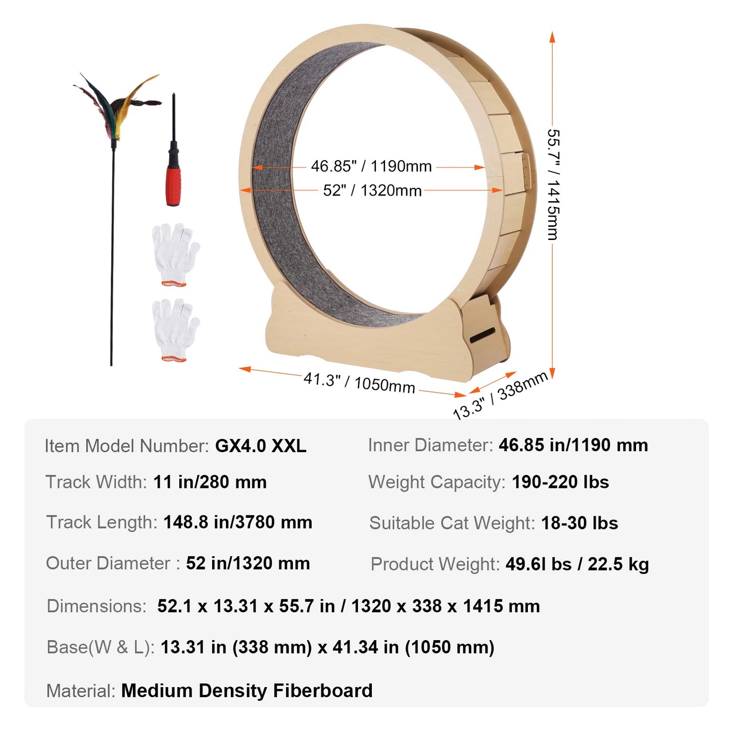 SucceBuy Wooden Cat Exercise Wheel Large Cat Treadmill Wheel for Indoor Cat