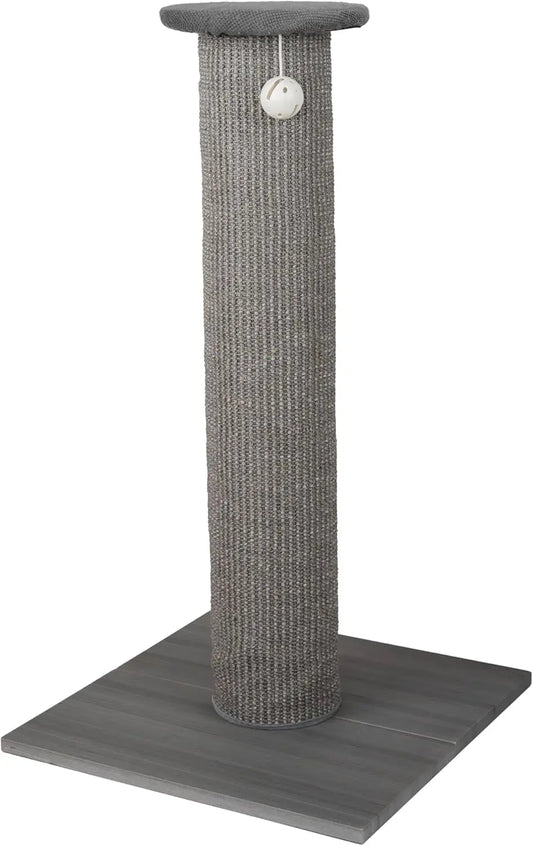 32-Inch Tall Sisal Cat Scratching Post with Sturdy Base & Jingle Toy, Easy Assembly for Indoor Cats - Gray