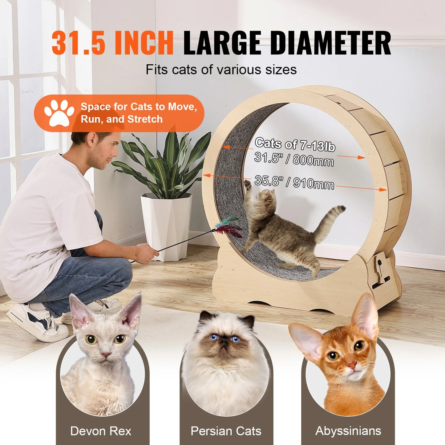 SucceBuy Wooden Cat Exercise Wheel Large Cat Treadmill Wheel for Indoor Cat