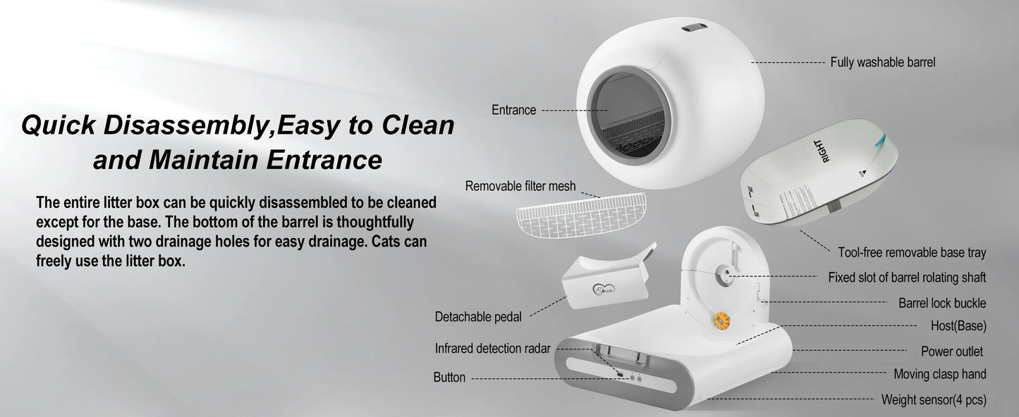 DOEL 65L Self-Cleaning Cat Litter Box App Control