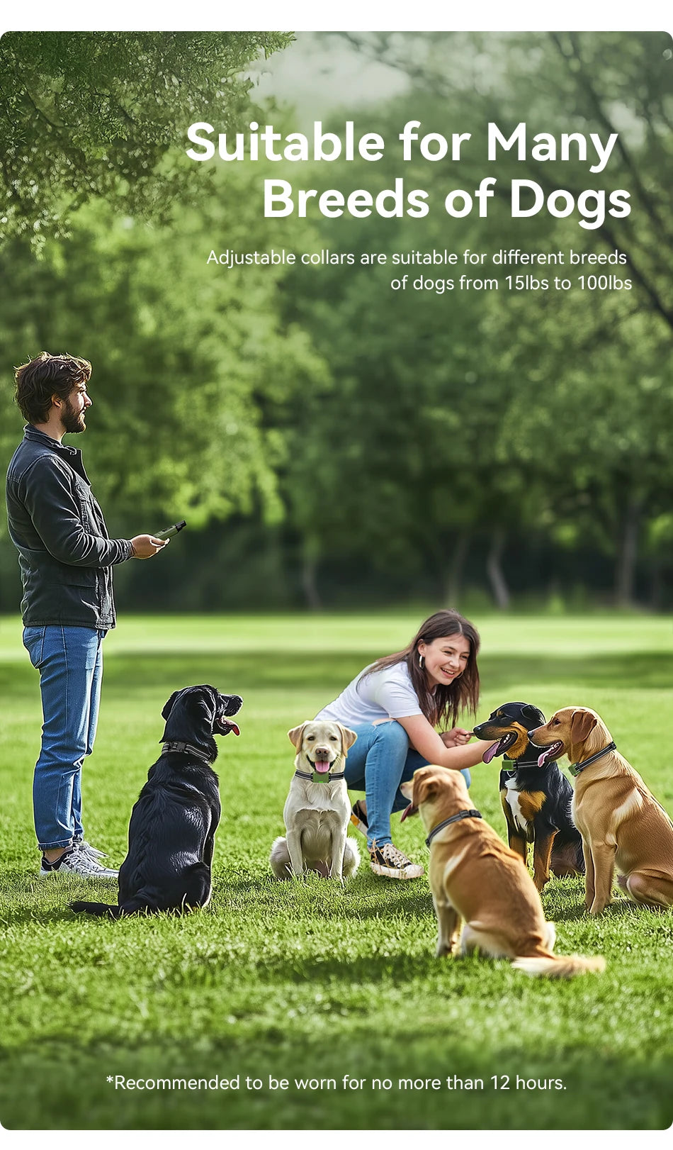 ROJECO Electric Dog Training Collar IPX7 Waterproof Dog Bark Stop Collar With Remote Control