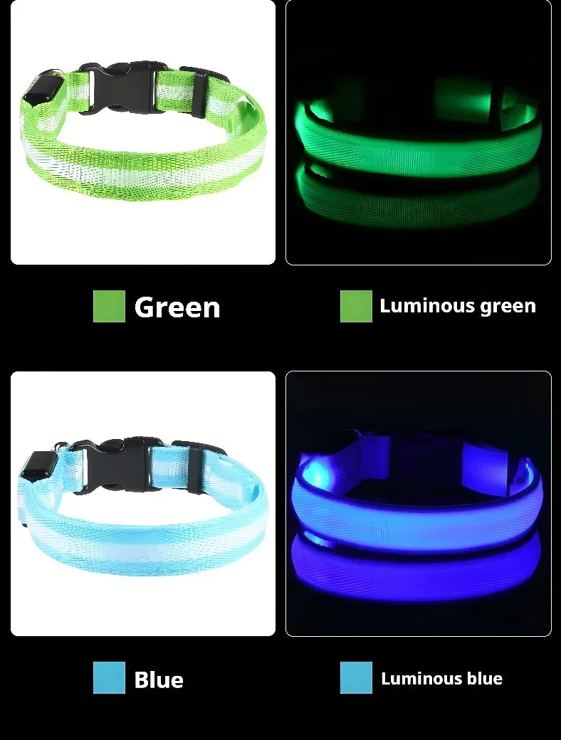 Dog Collar Nylon LED Night Safety Flashing Glow In The Dark