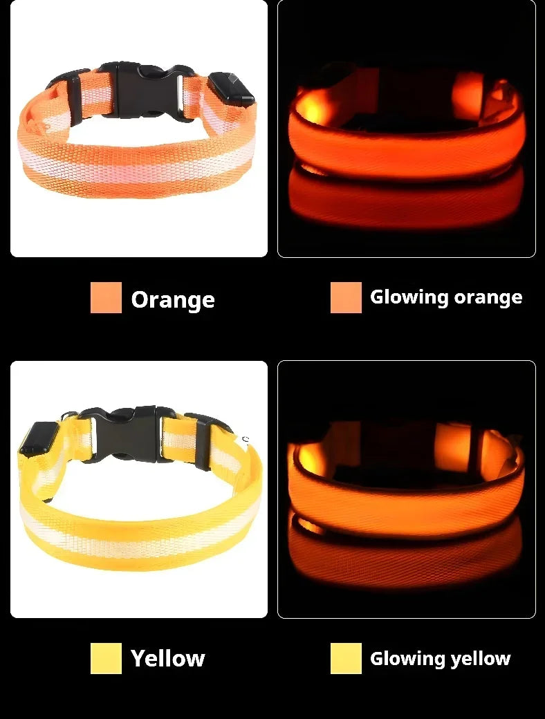 Dog Collar Nylon LED Night Safety Flashing Glow In The Dark