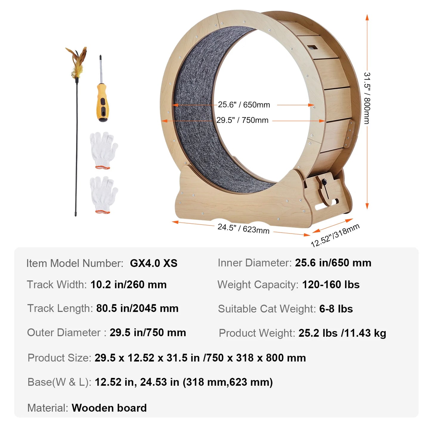 SucceBuy Wooden Cat Exercise Wheel Large Cat Treadmill Wheel for Indoor Cat