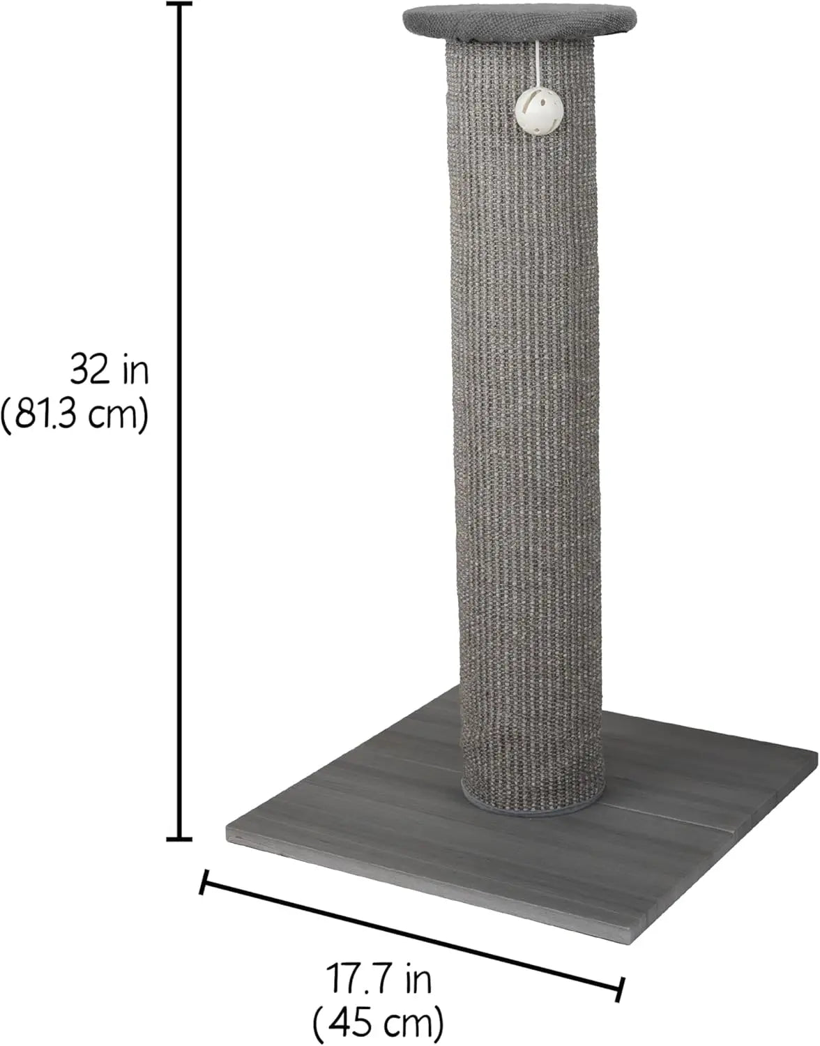 32-Inch Tall Sisal Cat Scratching Post with Sturdy Base & Jingle Toy, Easy Assembly for Indoor Cats - Gray