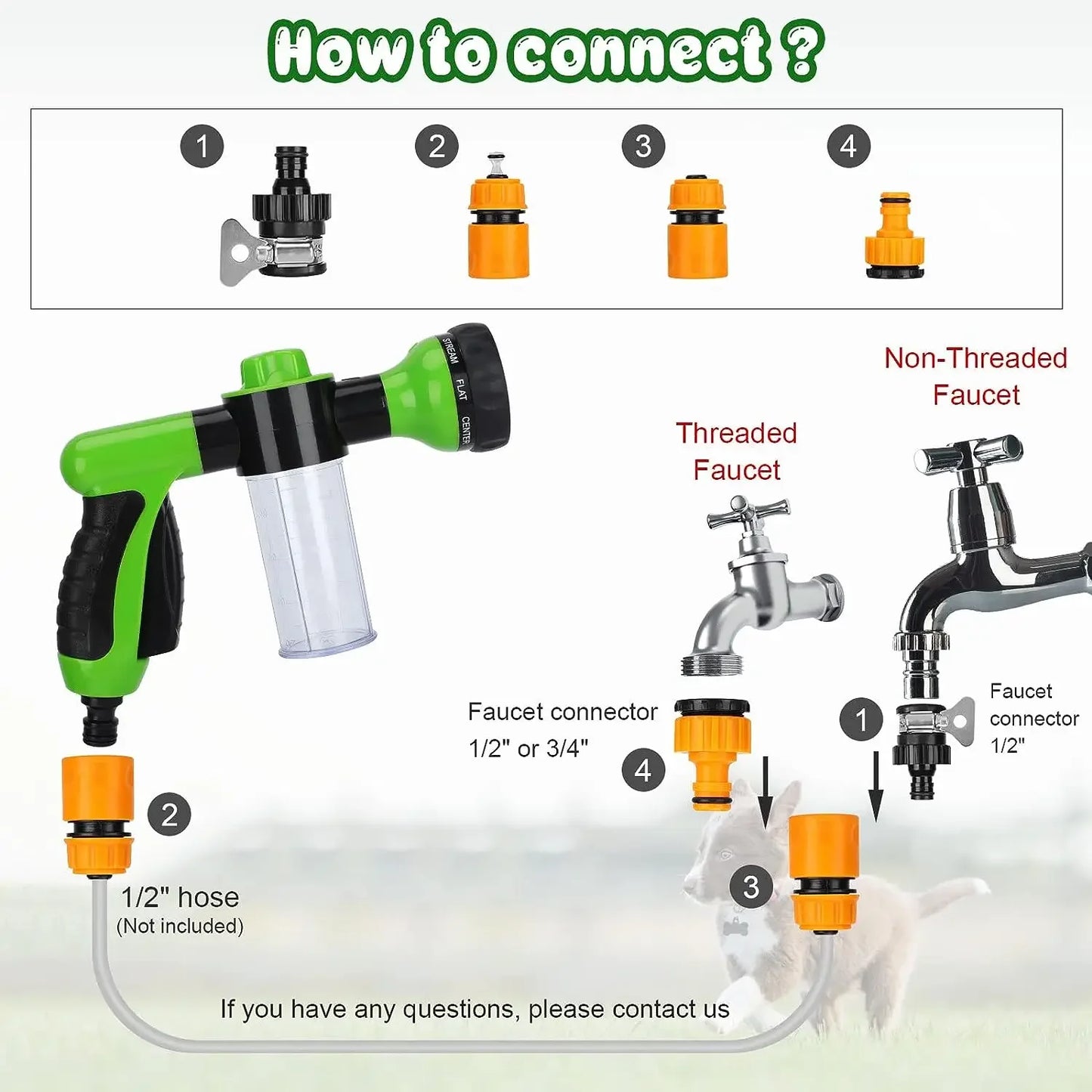 Dog Shower Sprayer 8 in 1 Pet Bath Cleaning Shower Gun