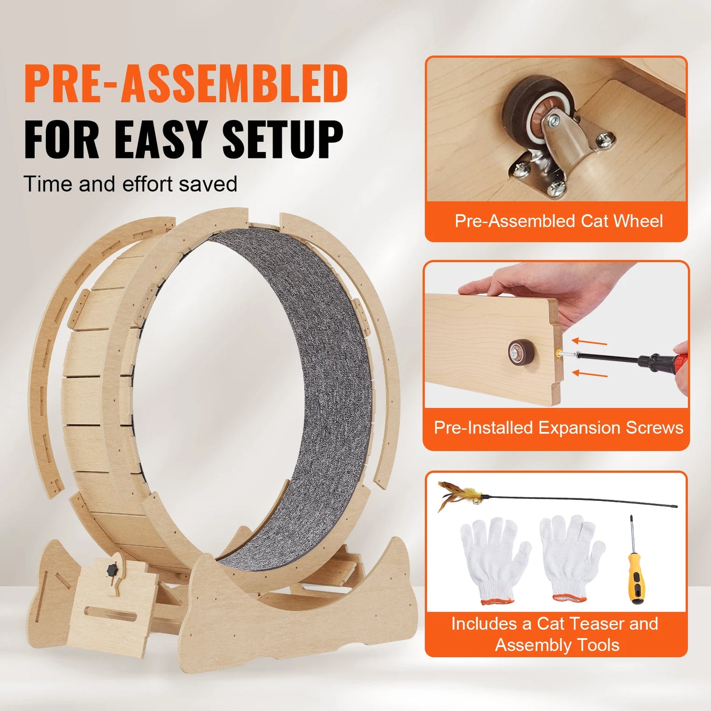 SucceBuy Wooden Cat Exercise Wheel Large Cat Treadmill Wheel for Indoor Cat