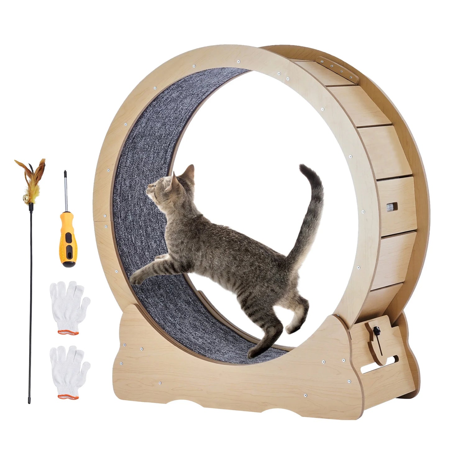 SucceBuy Wooden Cat Exercise Wheel Large Cat Treadmill Wheel for Indoor Cat