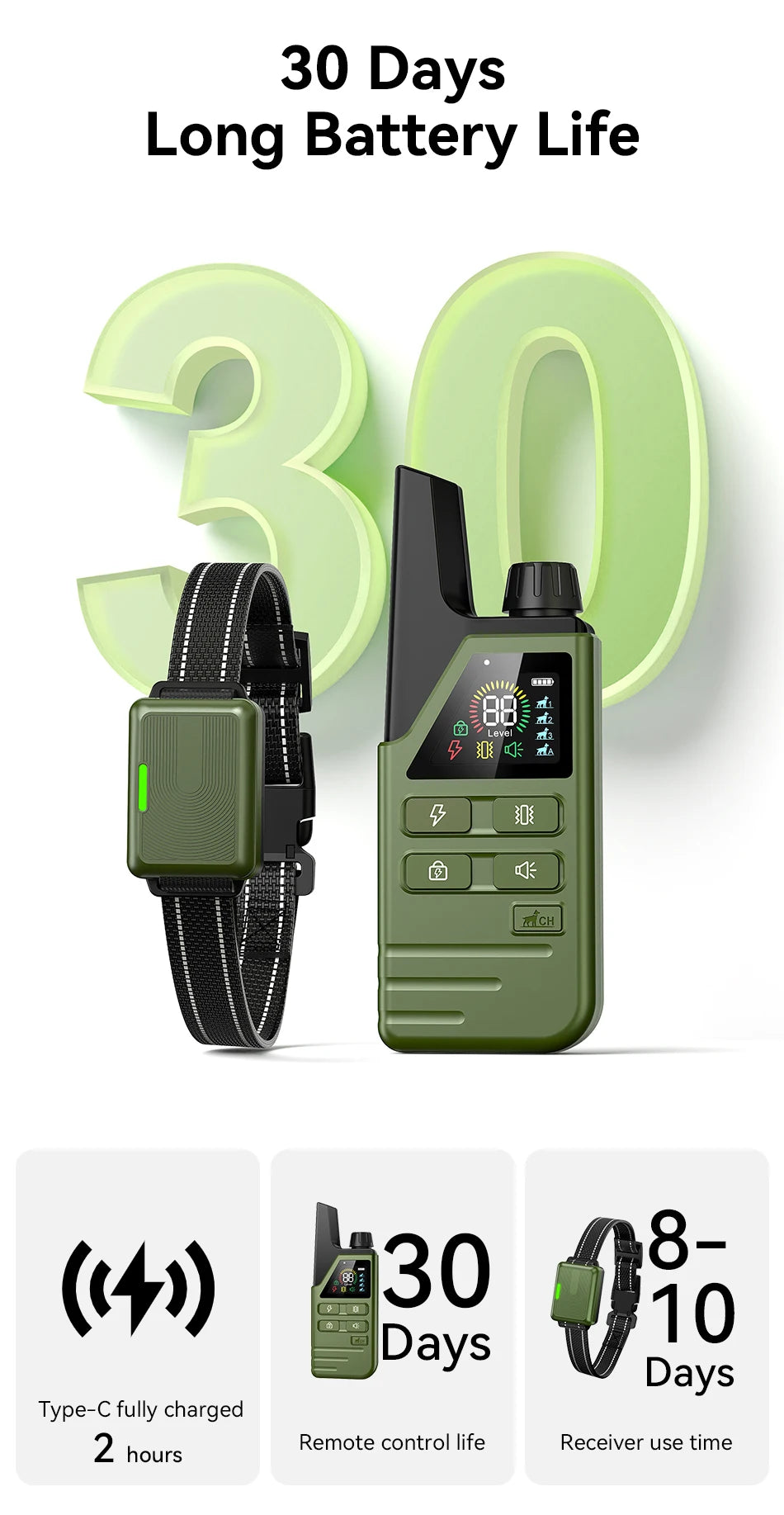 ROJECO Electric Dog Training Collar IPX7 Waterproof Dog Bark Stop Collar With Remote Control