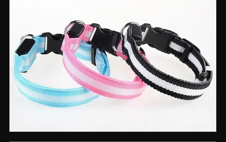 Dog Collar Nylon LED Night Safety Flashing Glow In The Dark