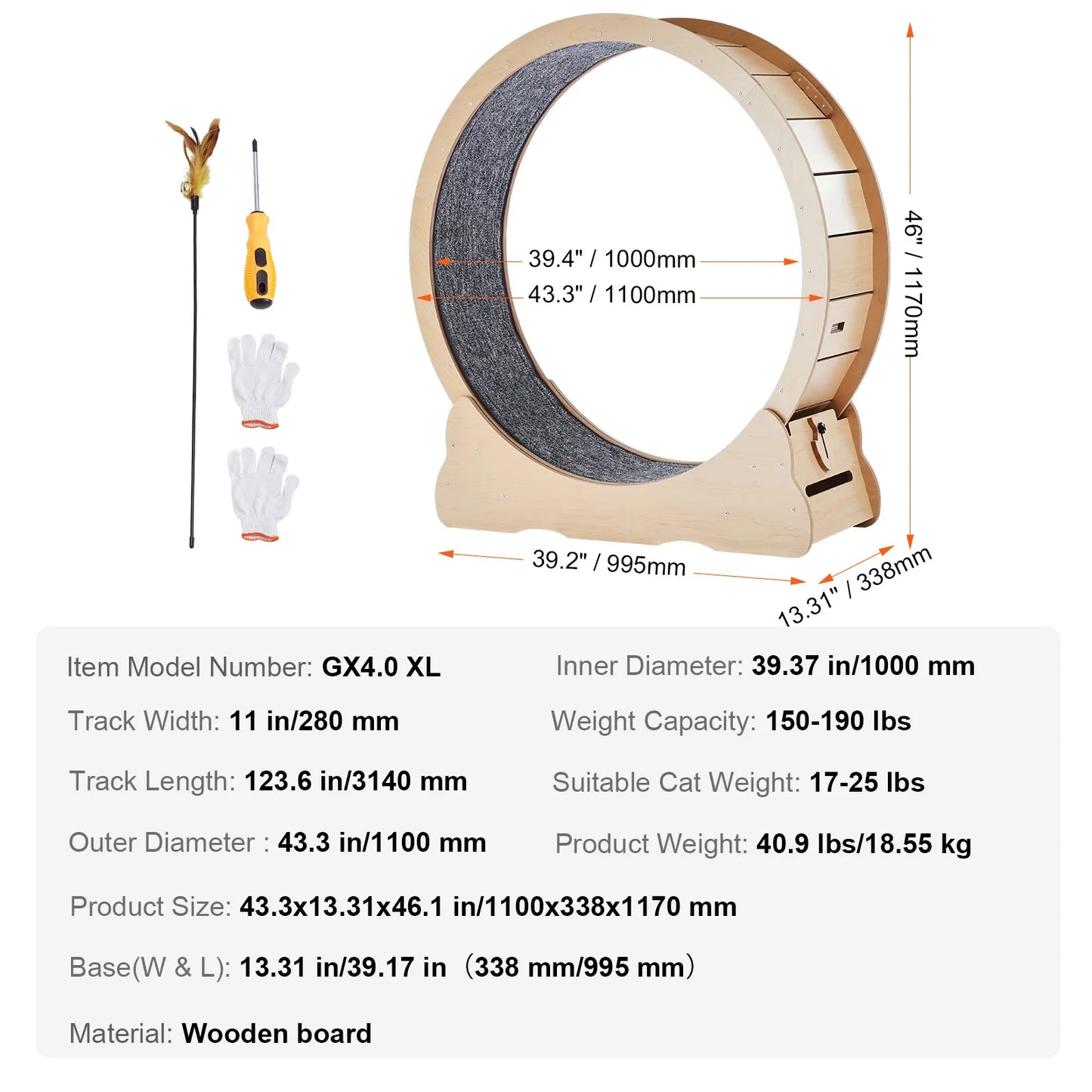 SucceBuy Wooden Cat Exercise Wheel Large Cat Treadmill Wheel for Indoor Cat