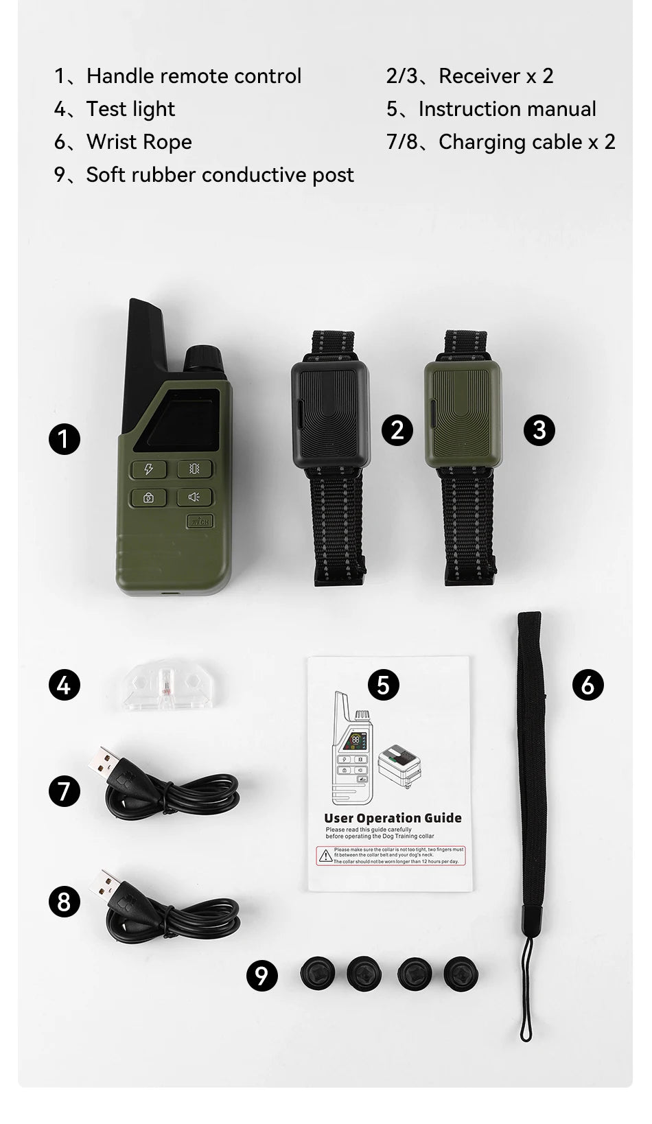 ROJECO Electric Dog Training Collar IPX7 Waterproof Dog Bark Stop Collar With Remote Control