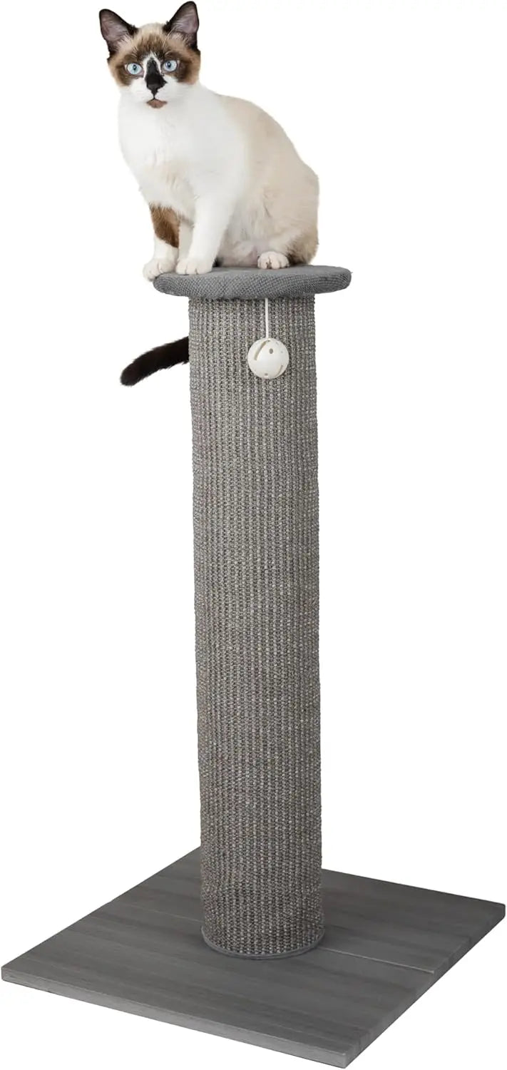 32-Inch Tall Sisal Cat Scratching Post with Sturdy Base & Jingle Toy, Easy Assembly for Indoor Cats - Gray