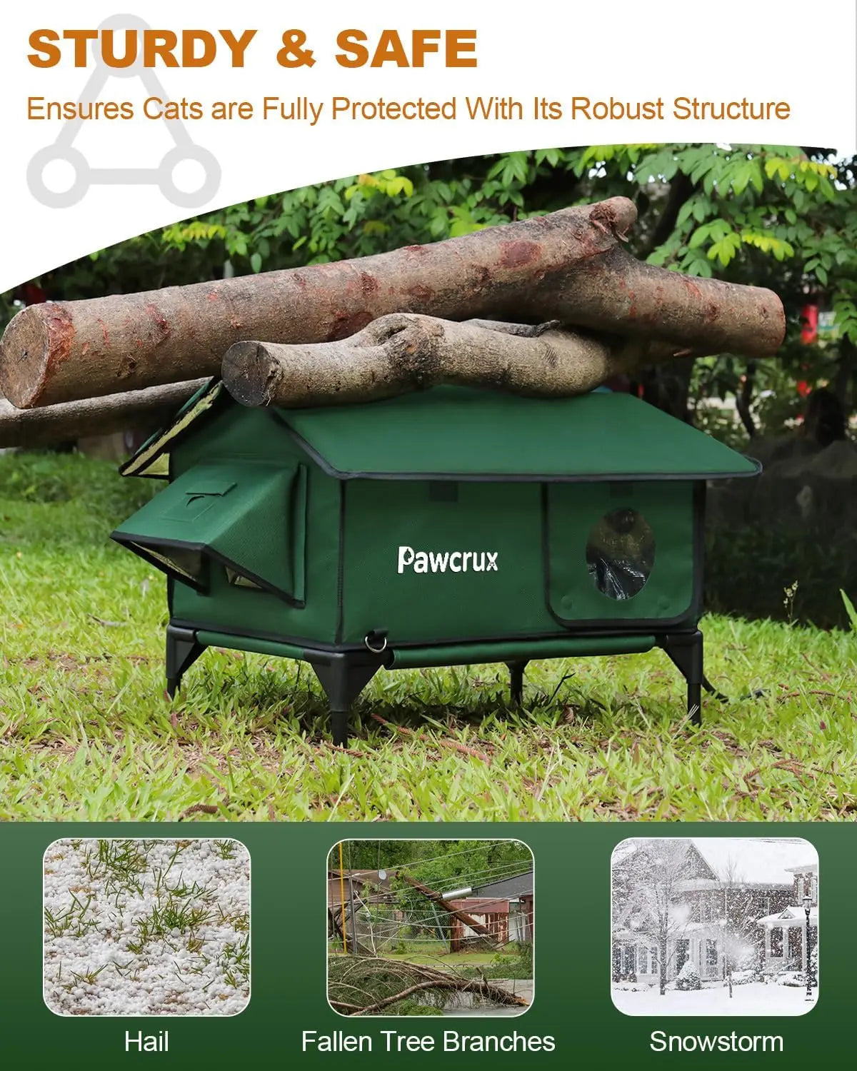 Waterproof Heated Cat House Outdoor with Escape Door, Insulated Warm Shelter for Winter (Green, 24x16x20.2 in)