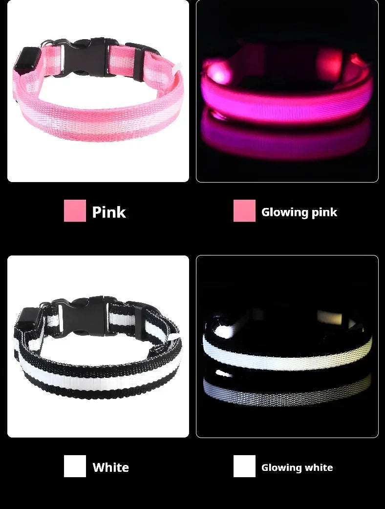 Dog Collar Nylon LED Night Safety Flashing Glow In The Dark