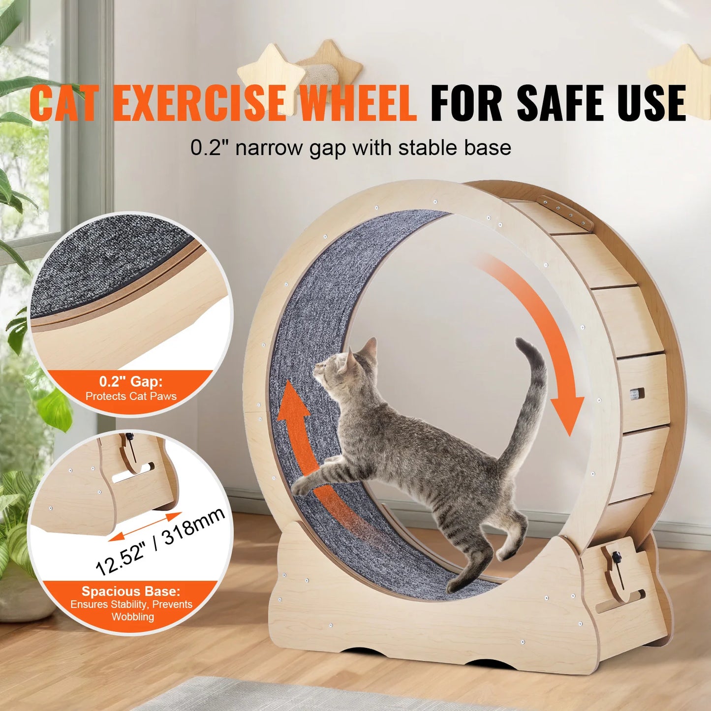 SucceBuy Wooden Cat Exercise Wheel Large Cat Treadmill Wheel for Indoor Cat