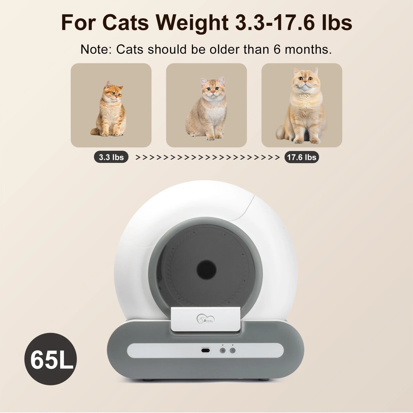 DOEL 65L Self-Cleaning Cat Litter Box App Control