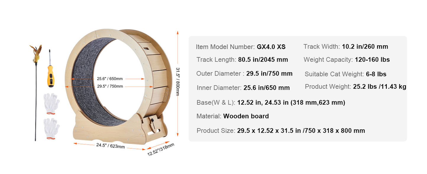 SucceBuy Wooden Cat Exercise Wheel Large Cat Treadmill Wheel for Indoor Cat