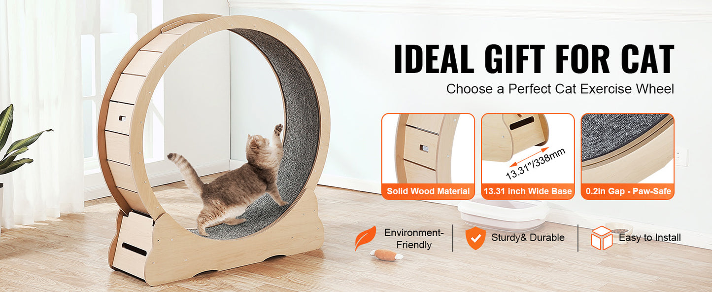 SucceBuy Wooden Cat Exercise Wheel Large Cat Treadmill Wheel for Indoor Cat