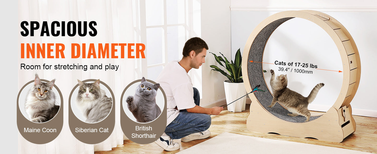 SucceBuy Wooden Cat Exercise Wheel Large Cat Treadmill Wheel for Indoor Cat