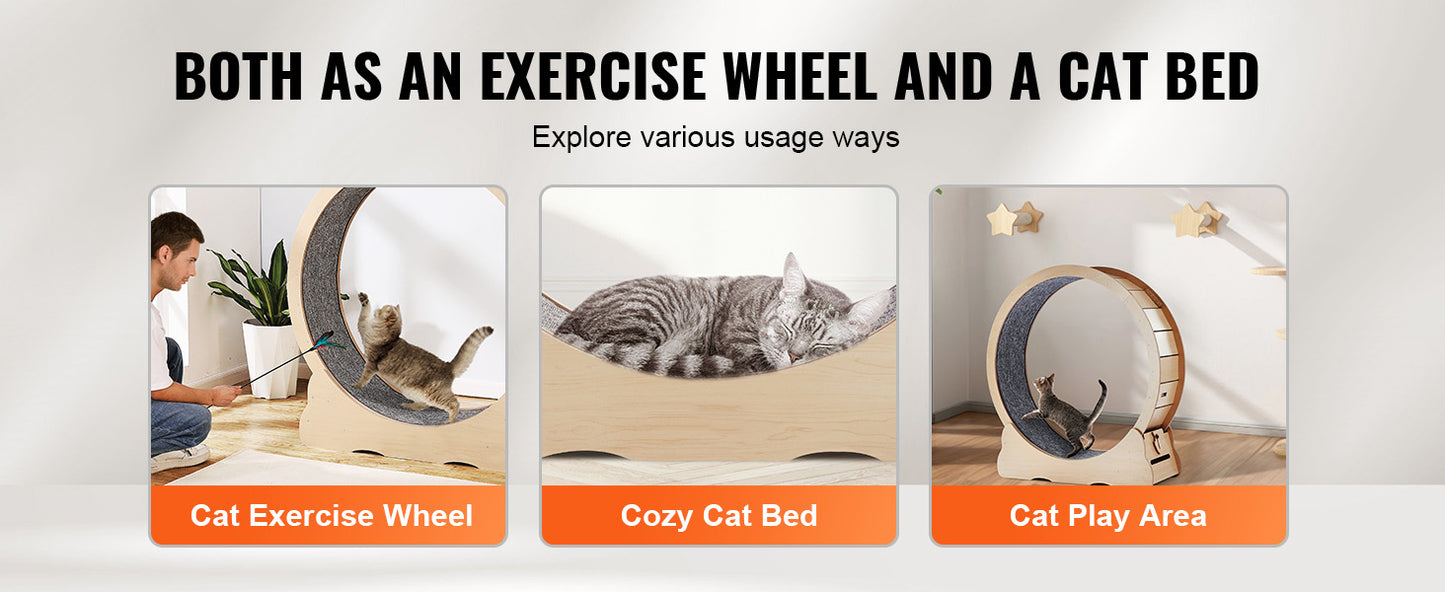 SucceBuy Wooden Cat Exercise Wheel Large Cat Treadmill Wheel for Indoor Cat